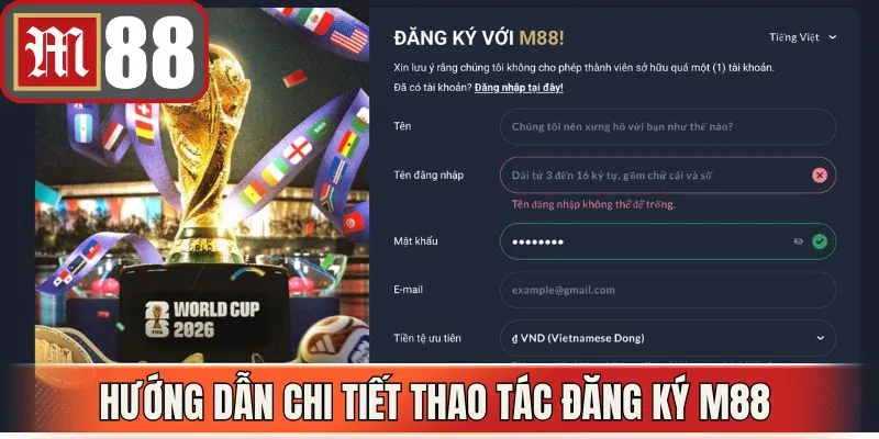Hướng dẫn chi tiết thao tác đăng ký M88